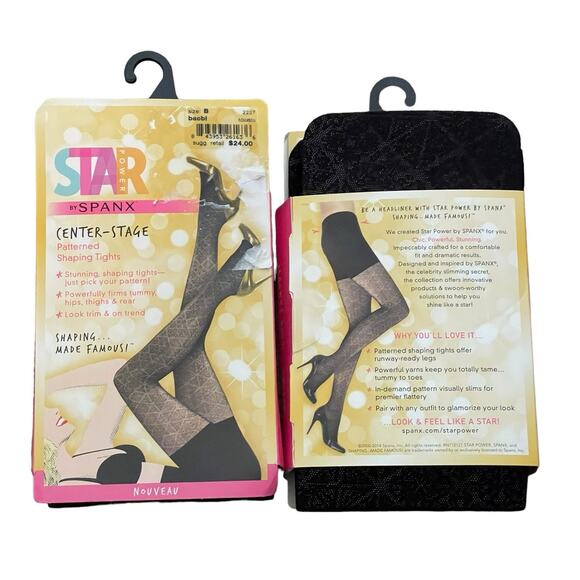 SPANX Star Power 2 Pair Center-Stage Shaping Tights Black Size B Nouveau NEW - Picture 1 of 7